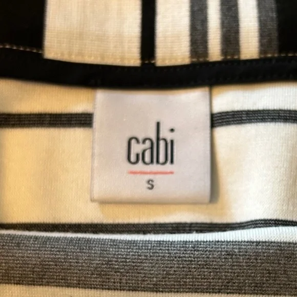 Women's cabi Grandstand Ponte Knit Black White Stripe Faux Wrap Pencil Skirt - Picture 6 of 16